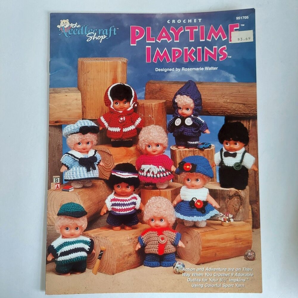 New Fibre Craft Impkins 5.5" Dolls 3319 & Vintage Crochet Pattern Book Lot of 5 - Picture 11 of 13